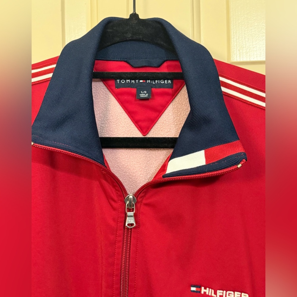 Tommy Hilfiger Vintage Red Lightweight Track Jacket with Navy Trim - Picture 2 of 8